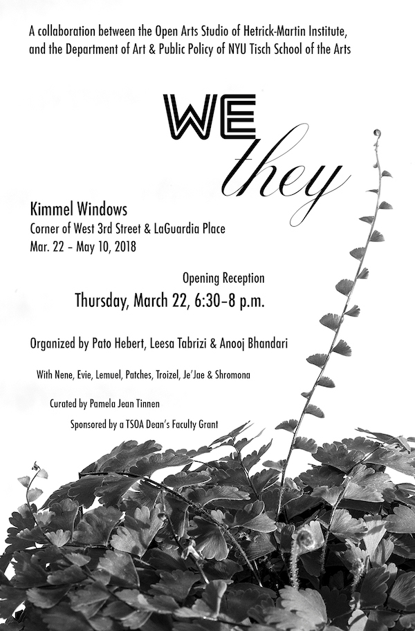 We They Reception Flyer with event details. Bottom third filled with plant with one climbing vine reaching into text. Black and white image.